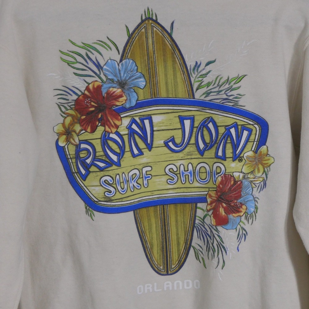 Ron Jon Surf Shop Womens Hoodie S Cream Orlando Surfboard Floral Sweatshirt
